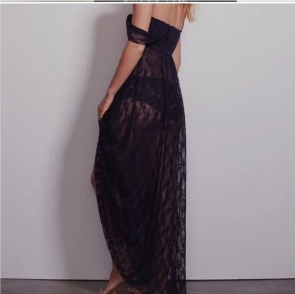 Free People Sheer Navy Lace Maxi Dress - Picture 3 of 13